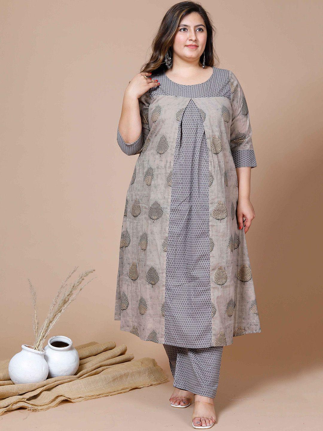 miravan women plus size floral printed pleated pure cotton kurta with palazzos