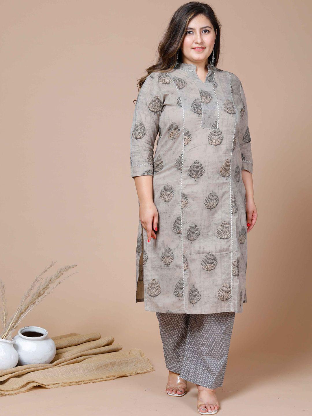 miravan women plus size floral printed pure cotton kurta with palazzos