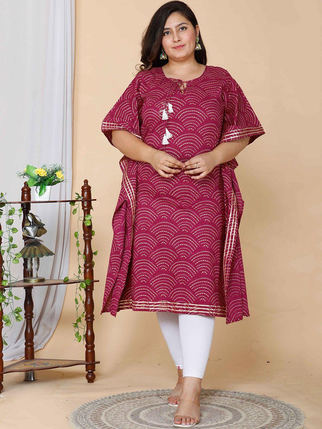 miravan women plus size magenta printed cotton kaftan kurta