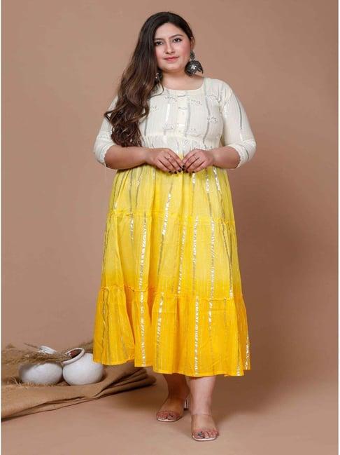 miravan yellow cotton embellished maxi dress