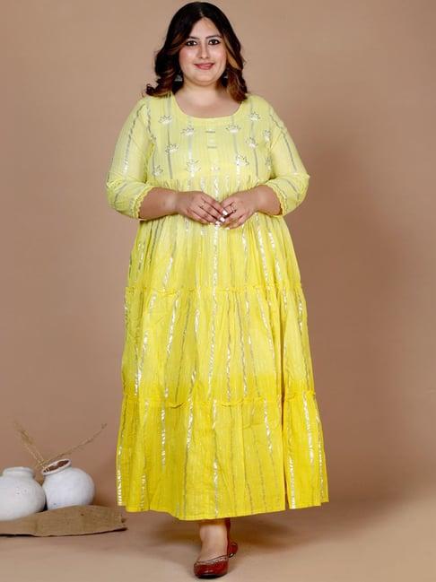 miravan yellow cotton flared embellished kurta