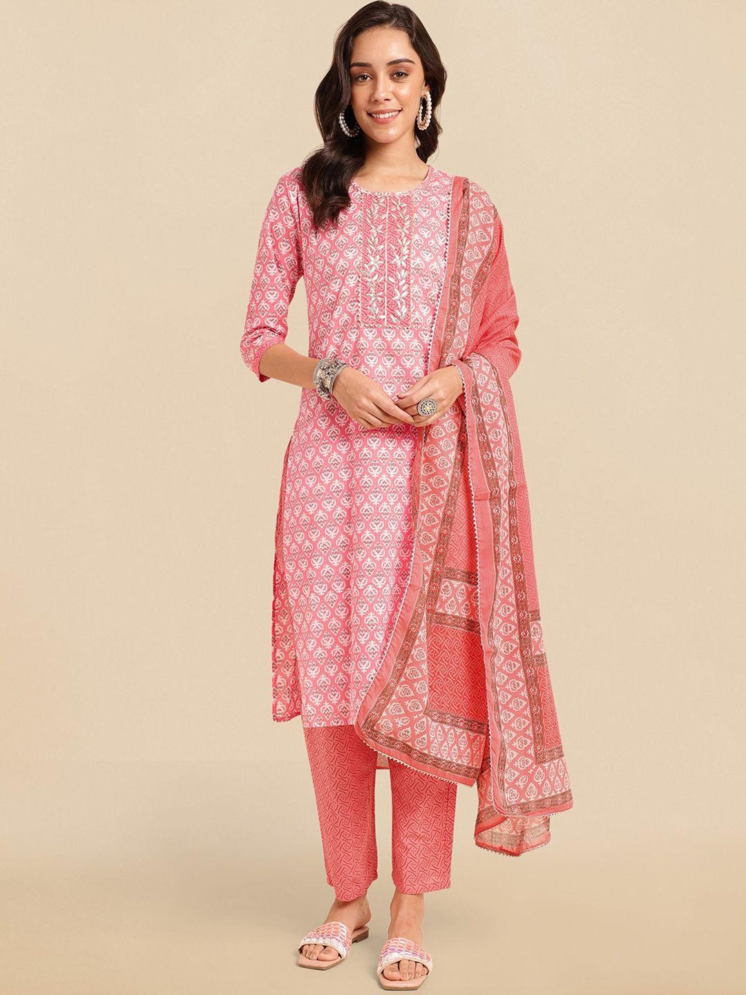 mirchi fashion ethnic motifs printed pure cotton kurta with trouser & dupatta