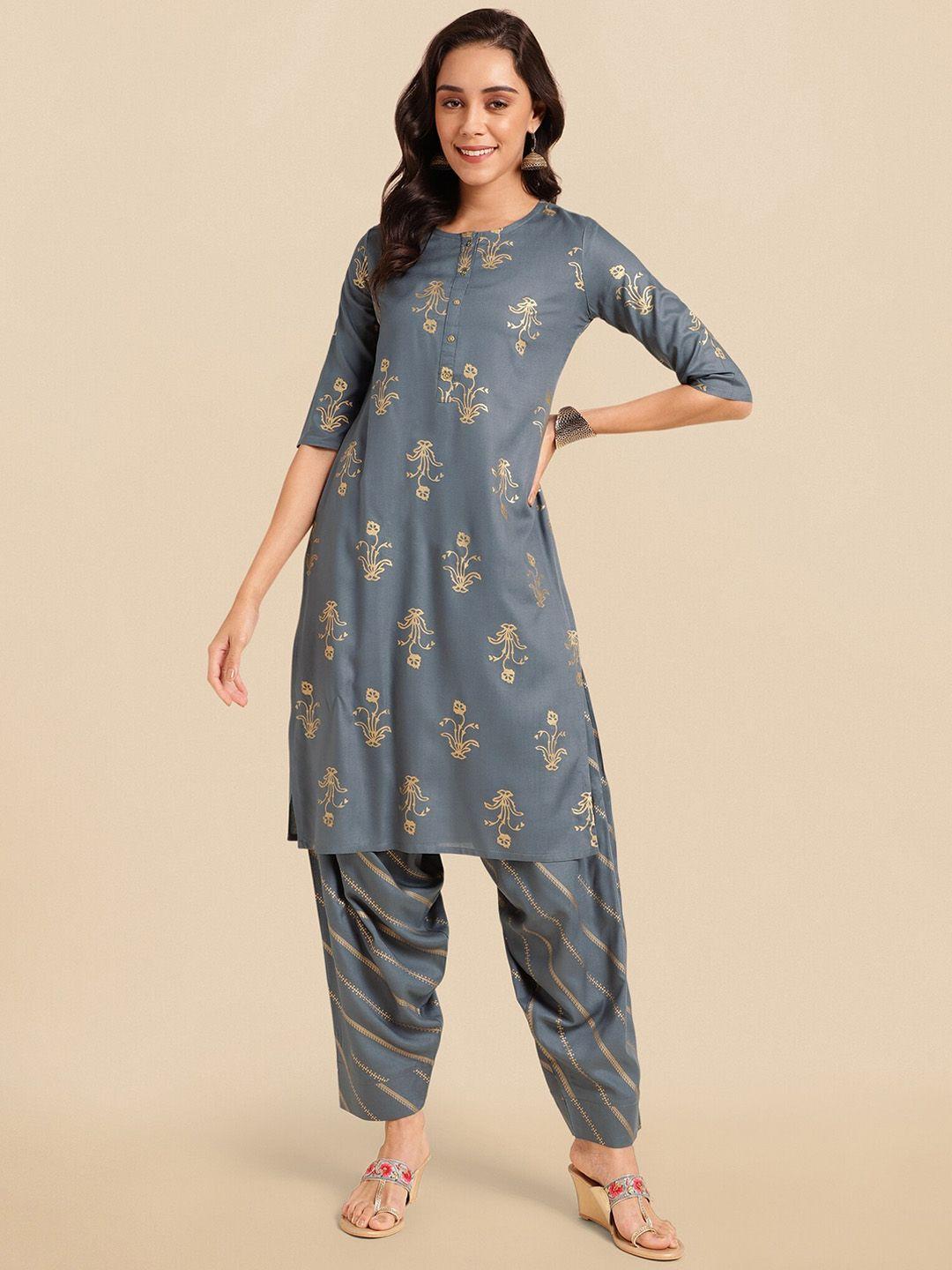 mirchi fashion ethnic motifs printed regular kurta with dhoti pants