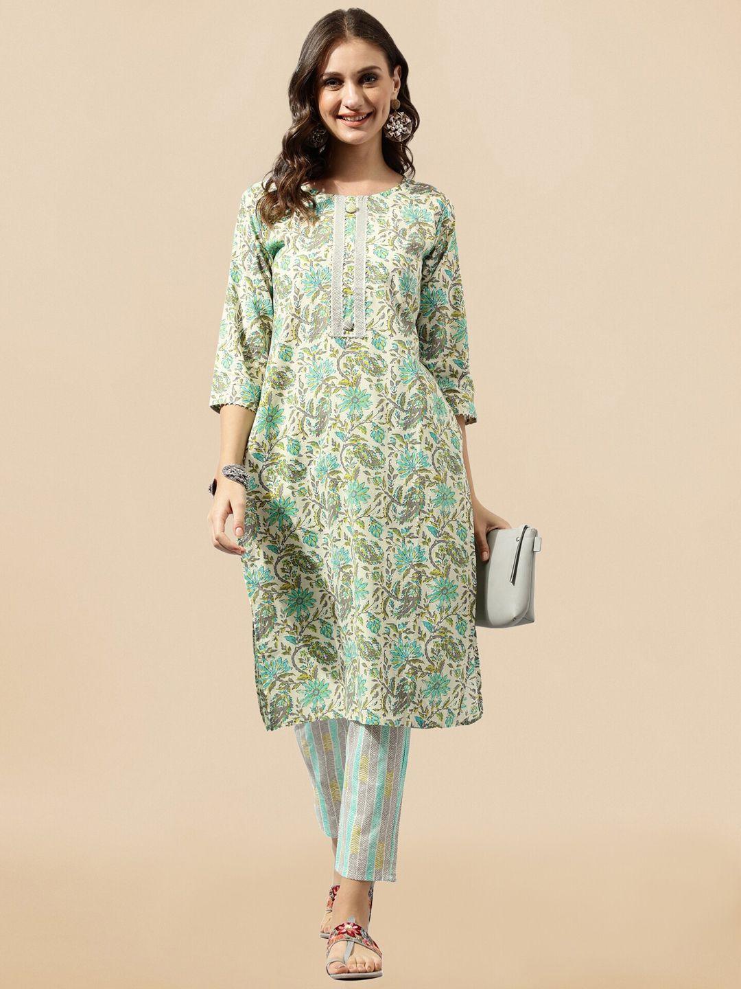 mirchi fashion floral printed gotta patti pure cotton kurta with trousers