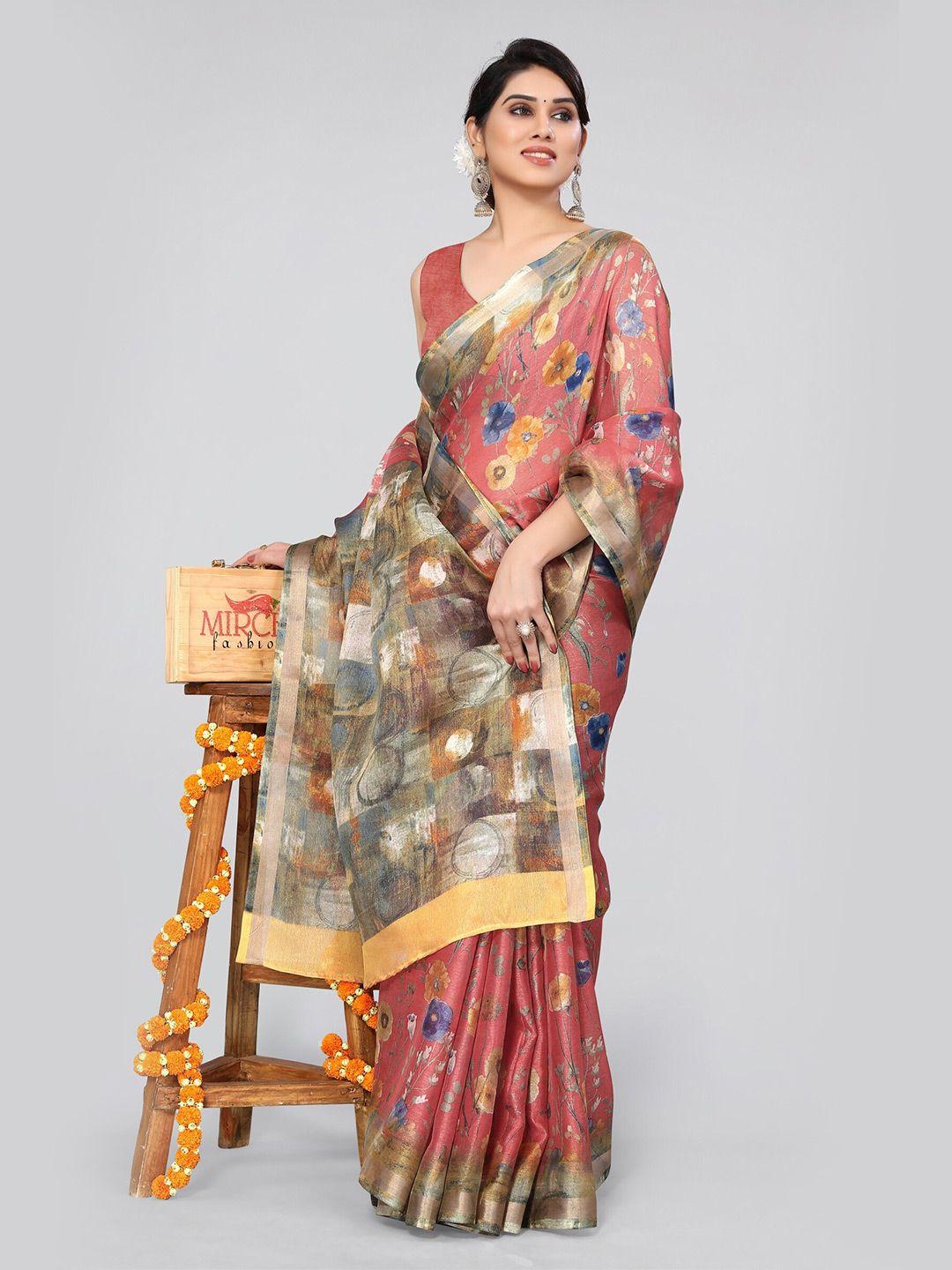 mirchi fashion floral printed silk cotton saree