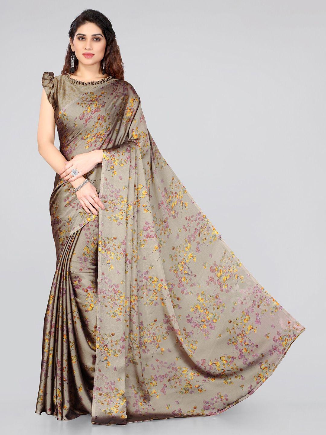 mirchi fashion khaki & yellow floral saree