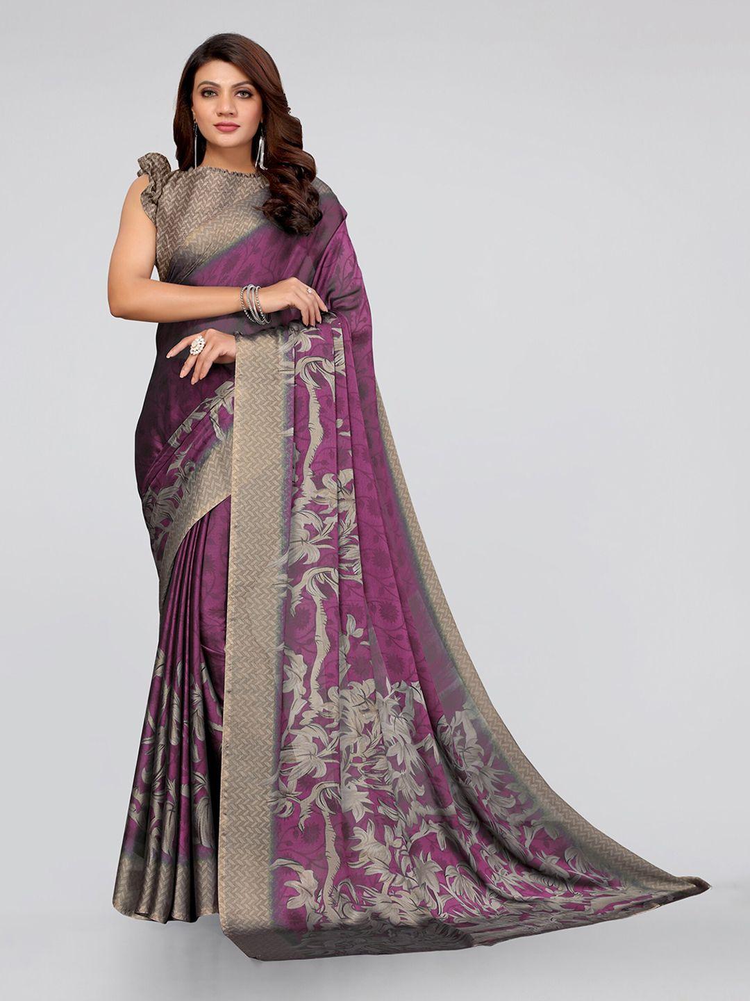mirchi fashion magenta & grey floral saree