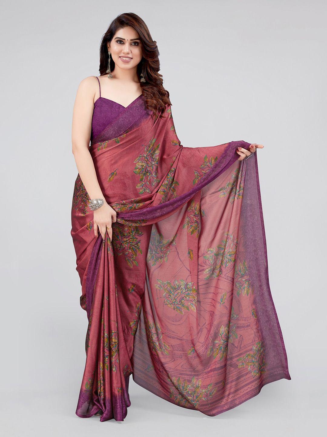 mirchi fashion pink & purple floral printed saree