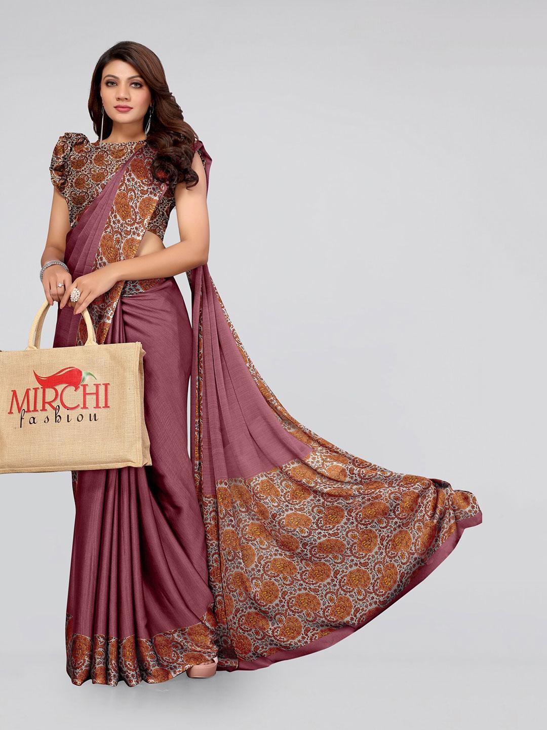 mirchi fashion women pink & brown saree
