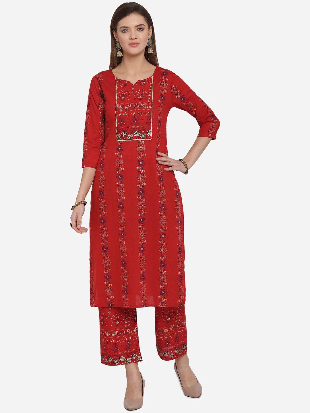 mirchi fashion women plus size red printed kurta with trousers