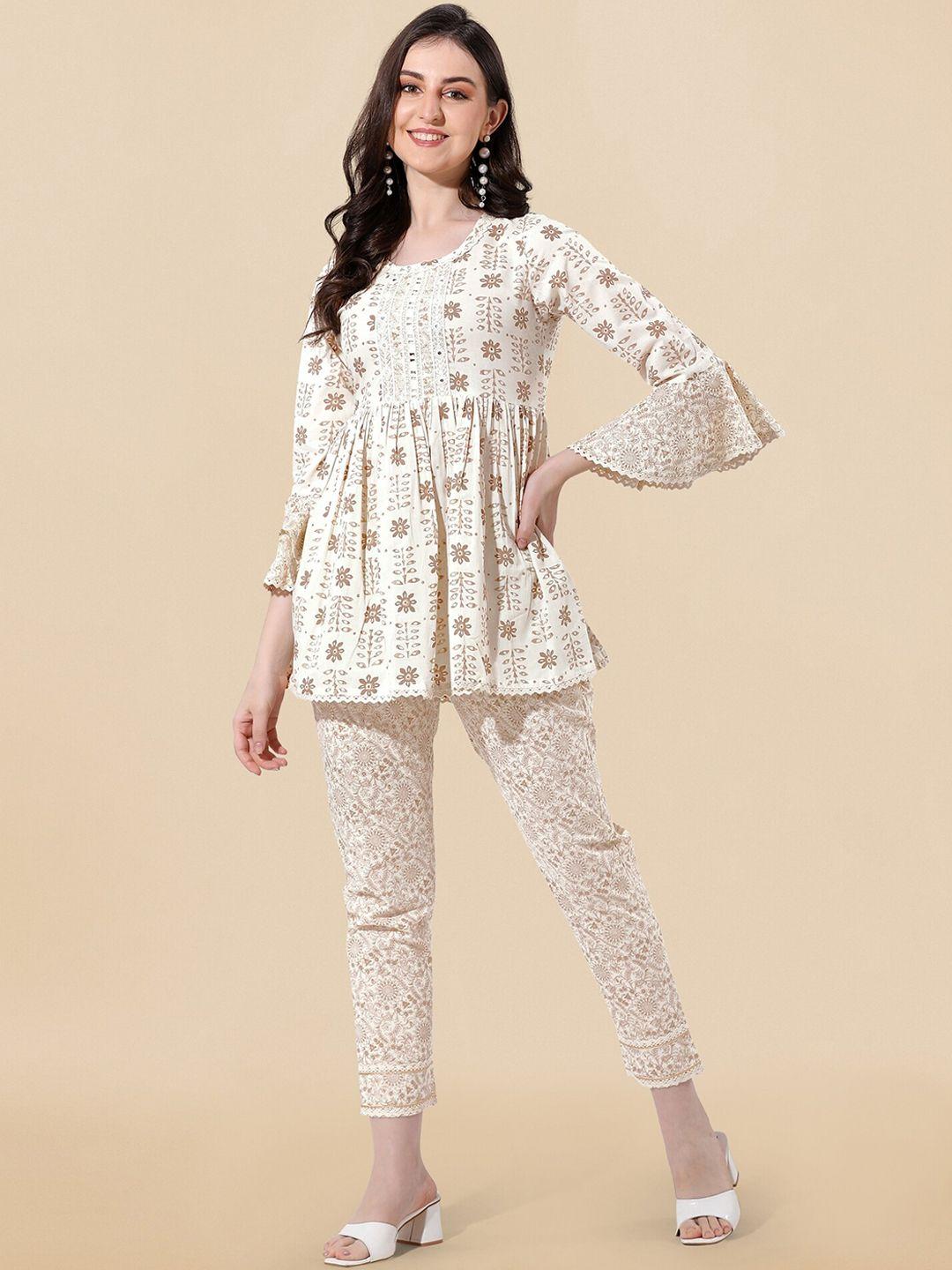 mirchi fashion  printed pure cotton flared tunic with trousers co-ords