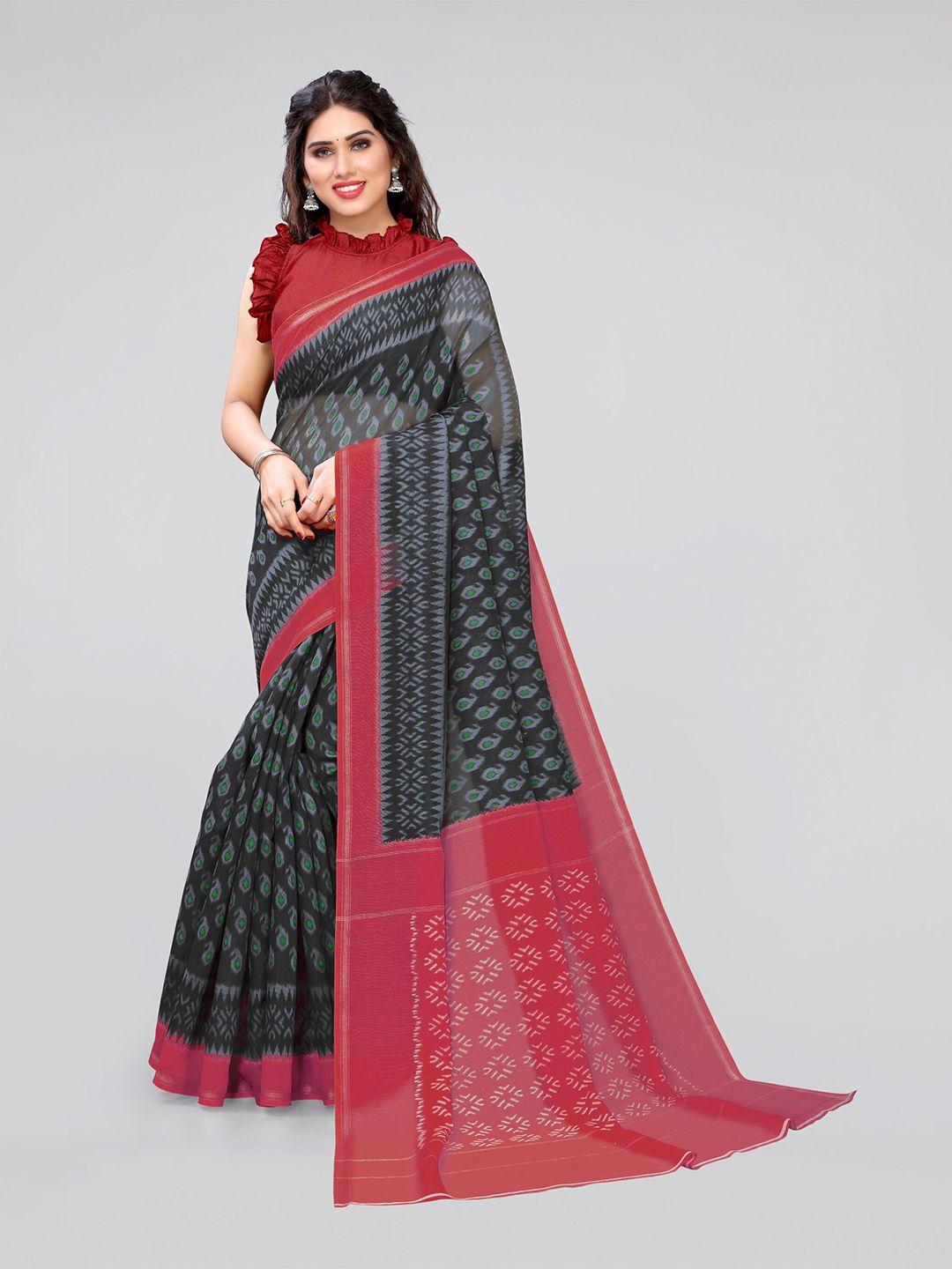 mirchi fashion abstract printed zari ikat saree