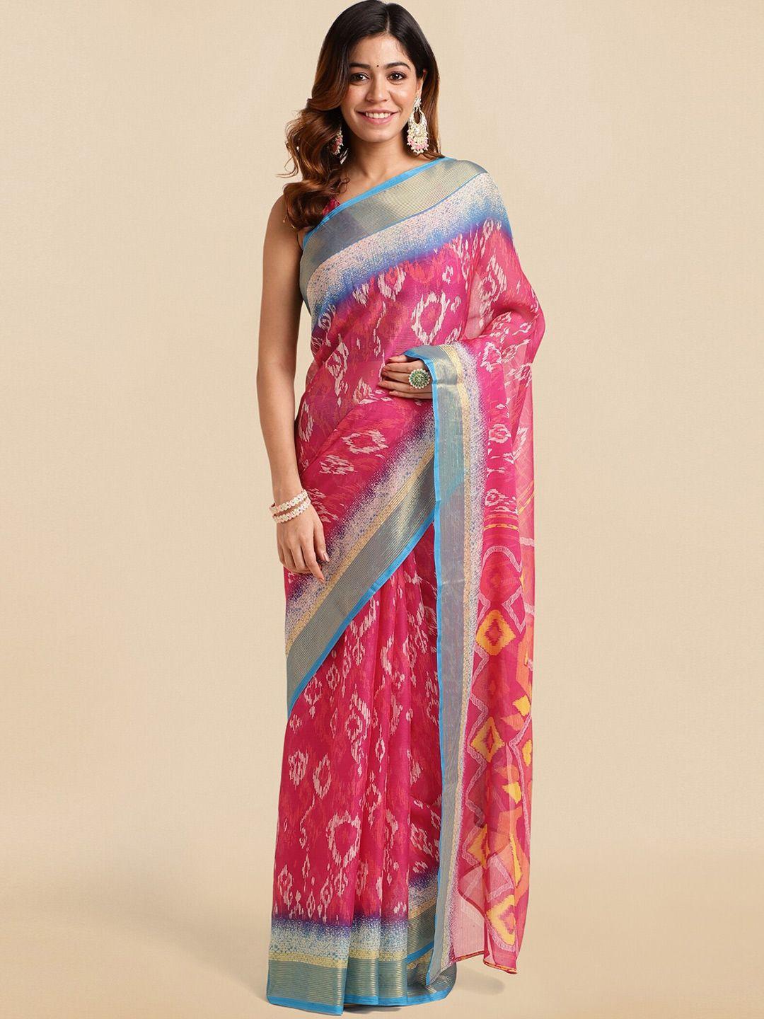 mirchi fashion abstract printed zari ikat saree