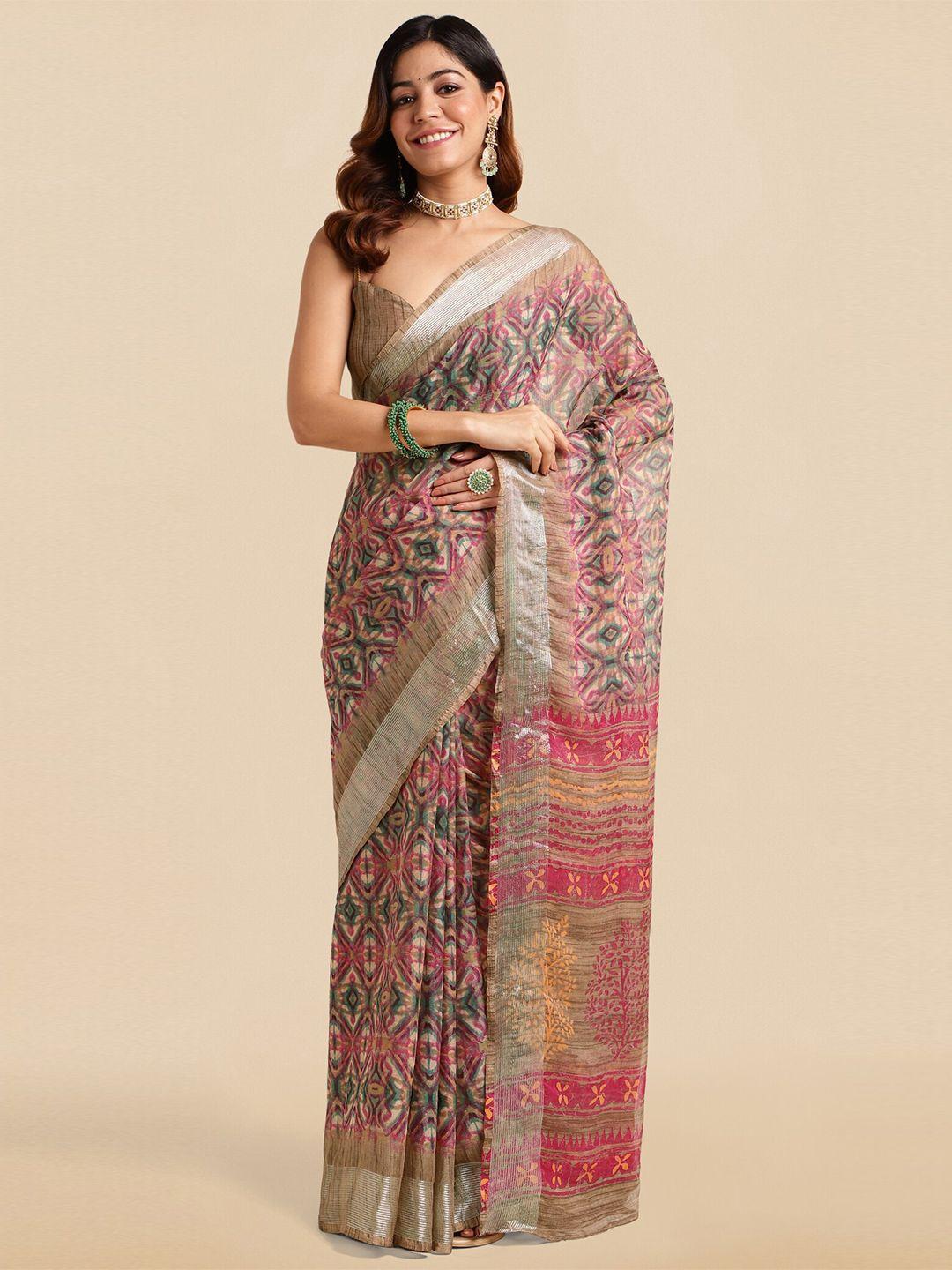 mirchi fashion abstract printed zari saree