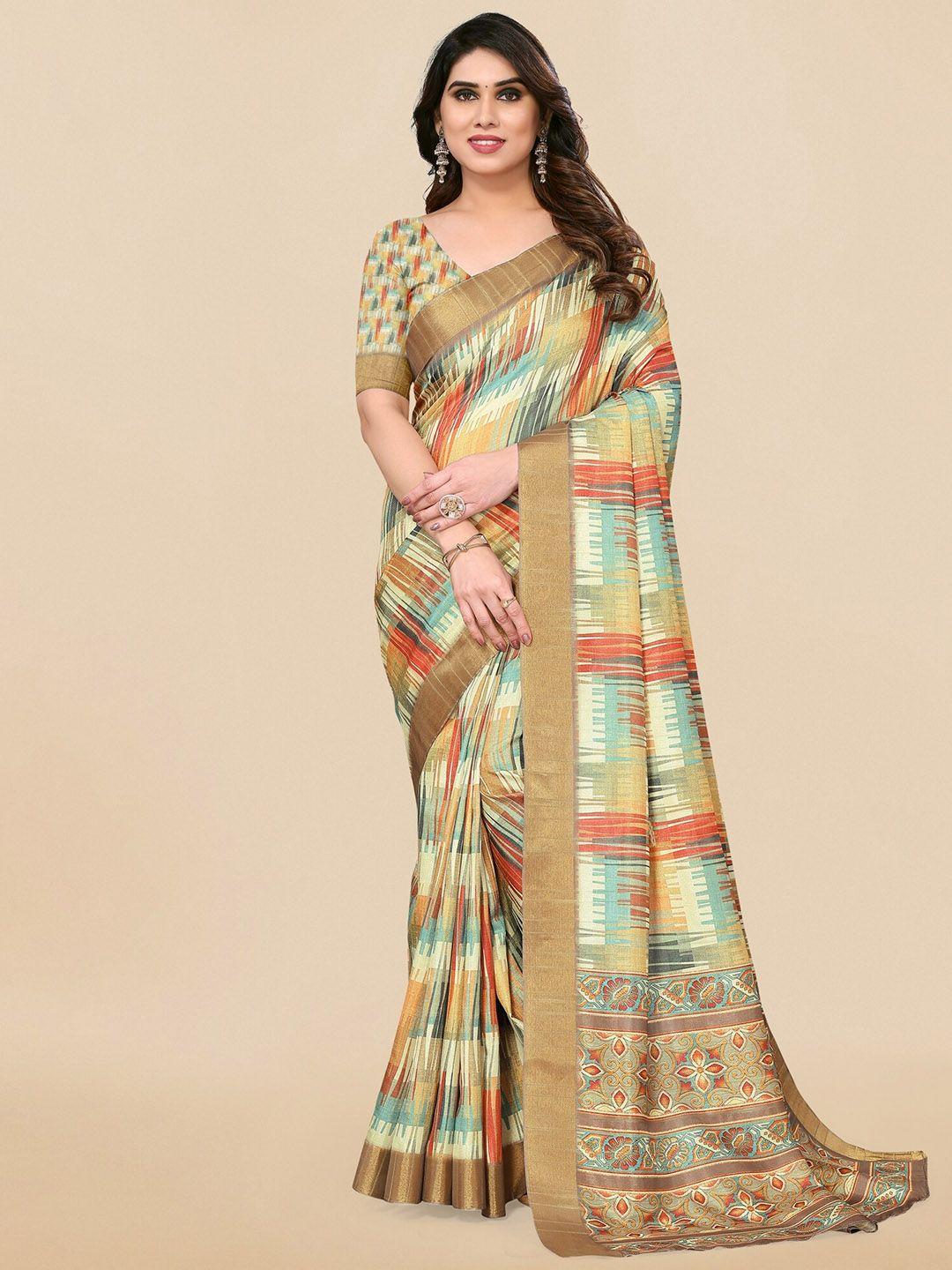 mirchi fashion abstract printed zari saree