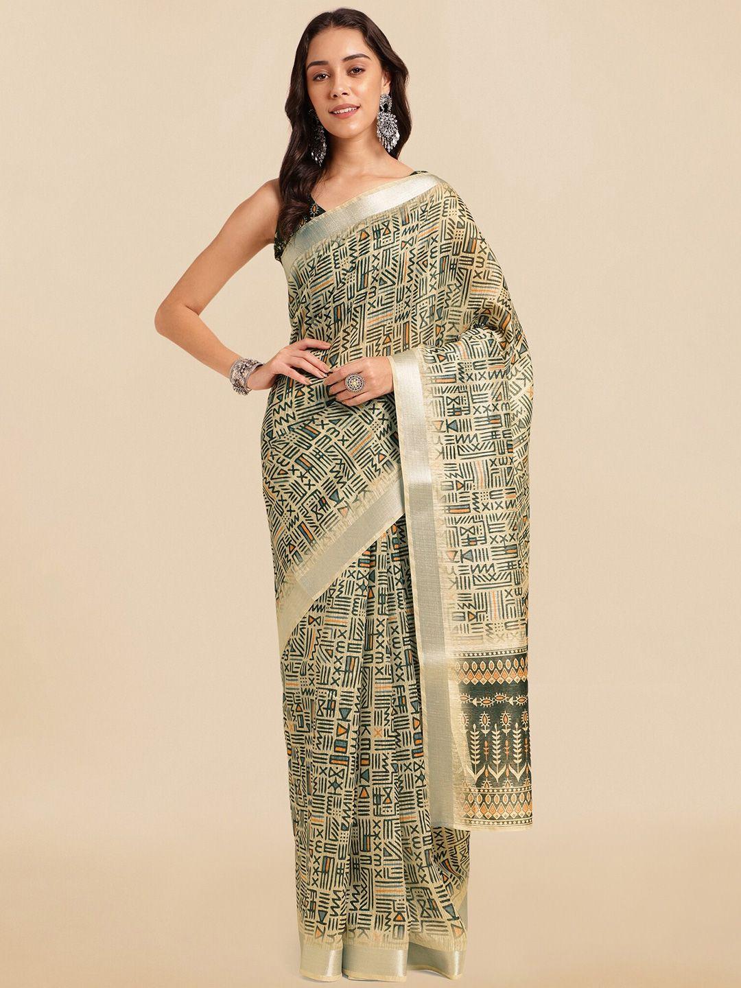 mirchi fashion abstract printed zari saree