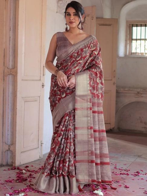 mirchi fashion baby red floral print saree with unstitched blouse