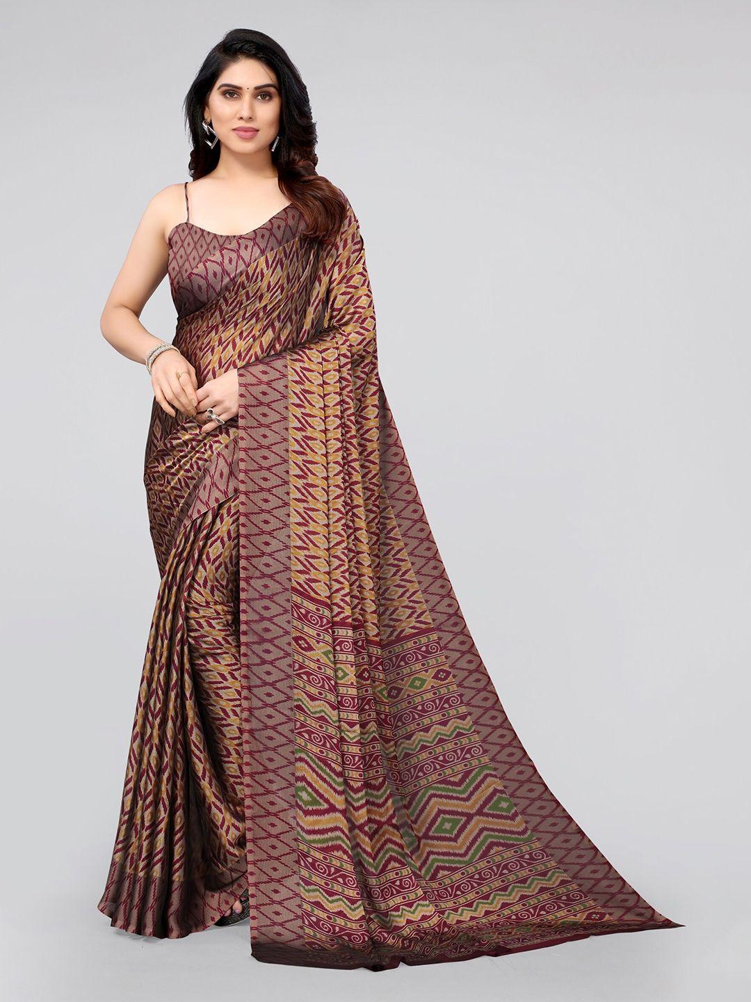 mirchi fashion beige & purple ikat saree