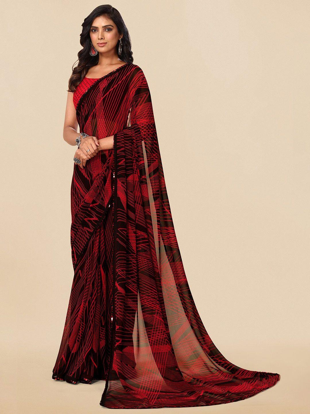 mirchi fashion black & red sequinned poly georgette saree