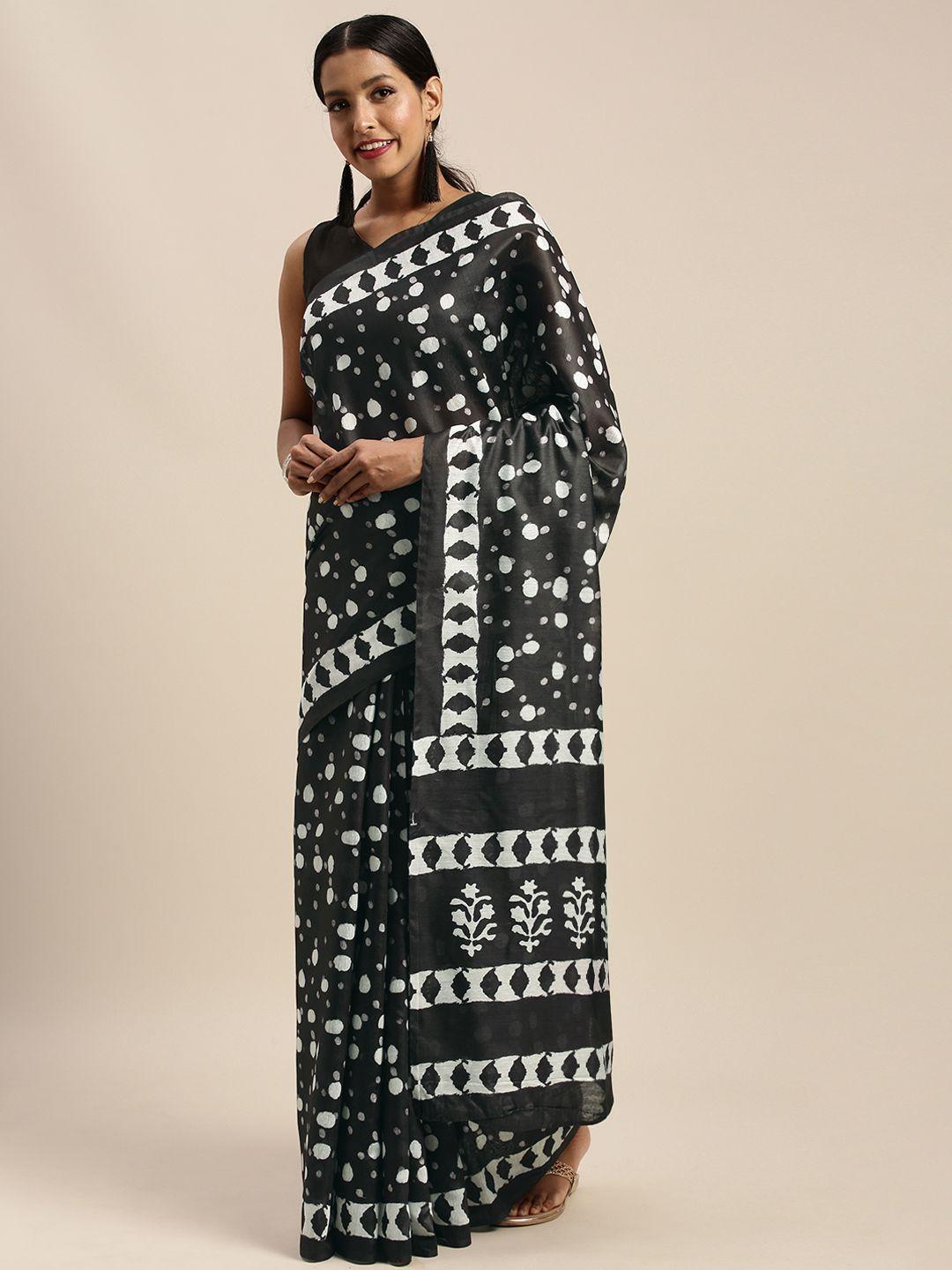 mirchi fashion black & white pure cotton printed celebrity saree