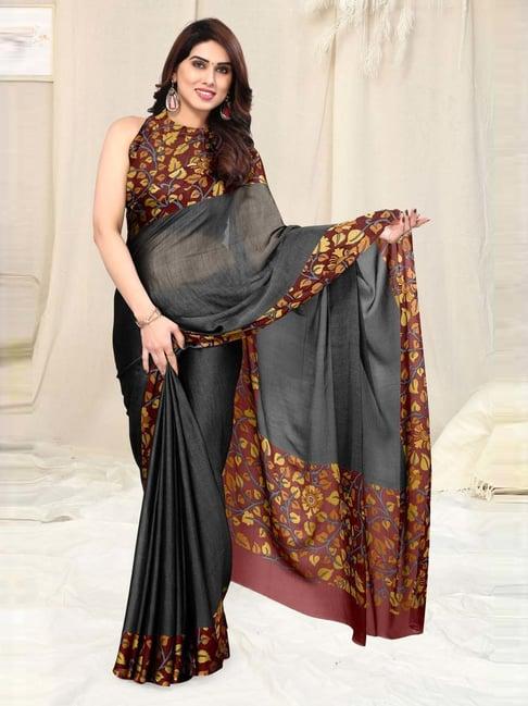 mirchi fashion black floral print saree with unstitched blouse