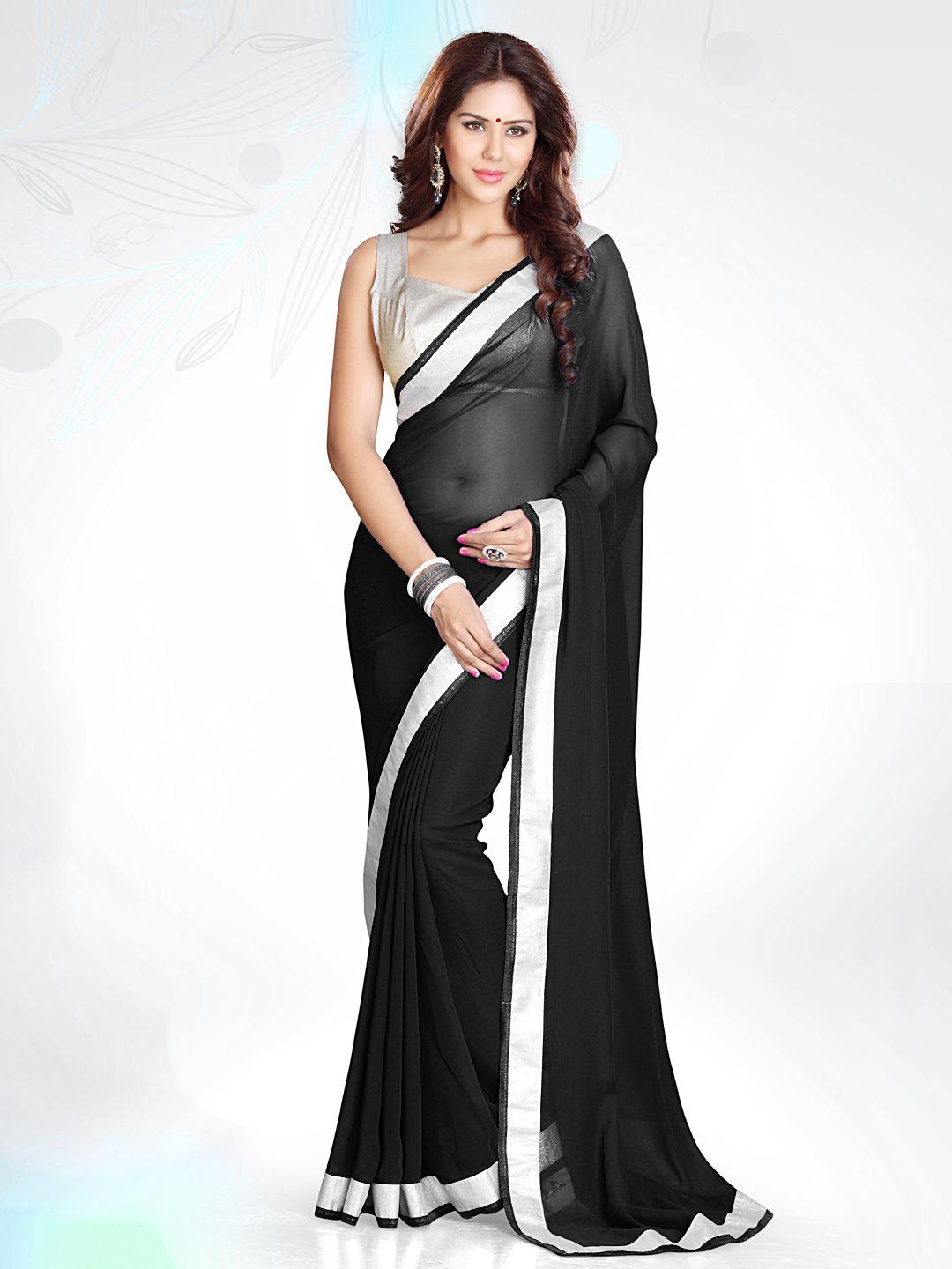 mirchi fashion black georgette fashion saree