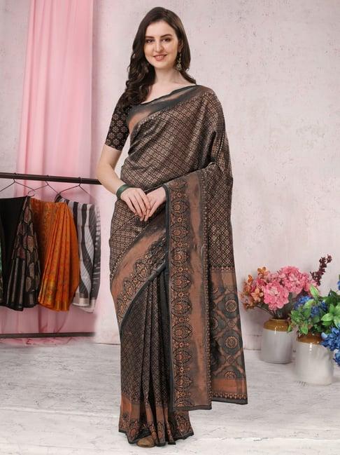 mirchi fashion black silk woven saree with unstitched blouse