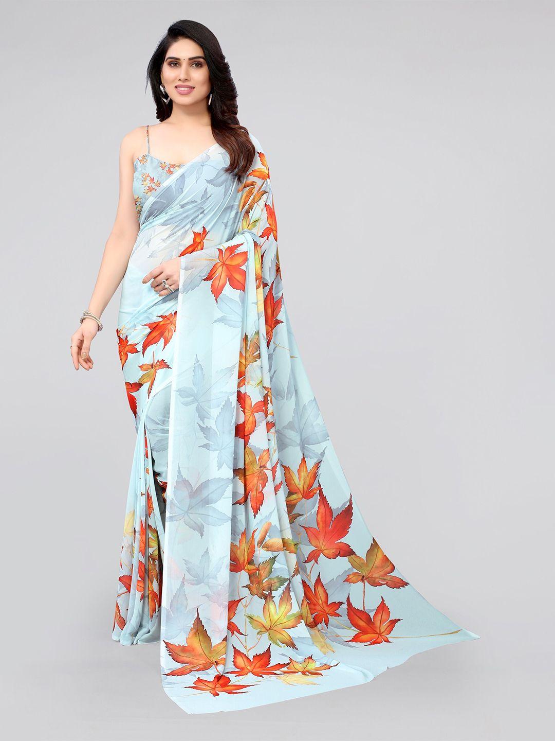 mirchi fashion blue & orange floral saree