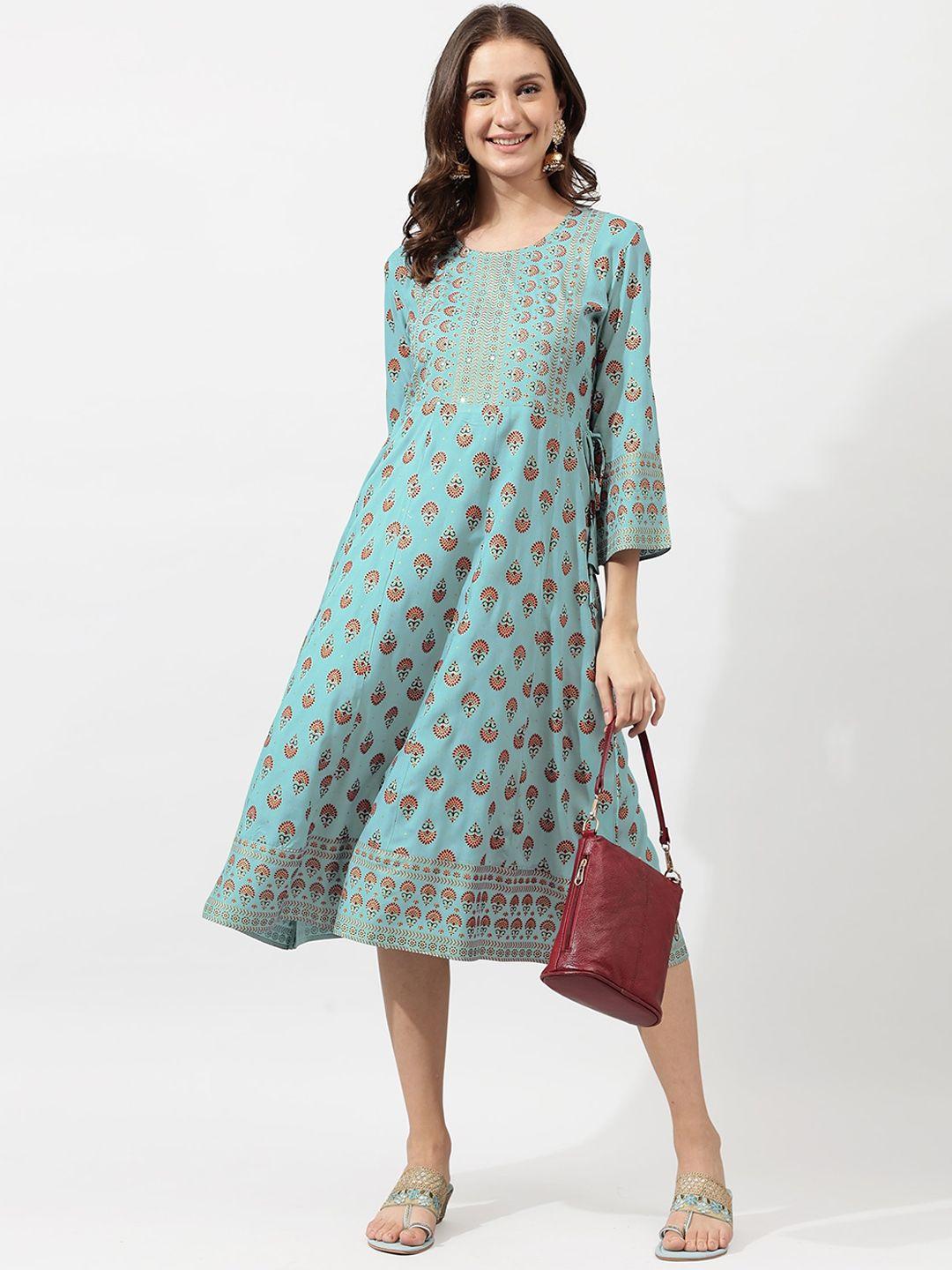 mirchi fashion blue & red printed a-line ethnic dress