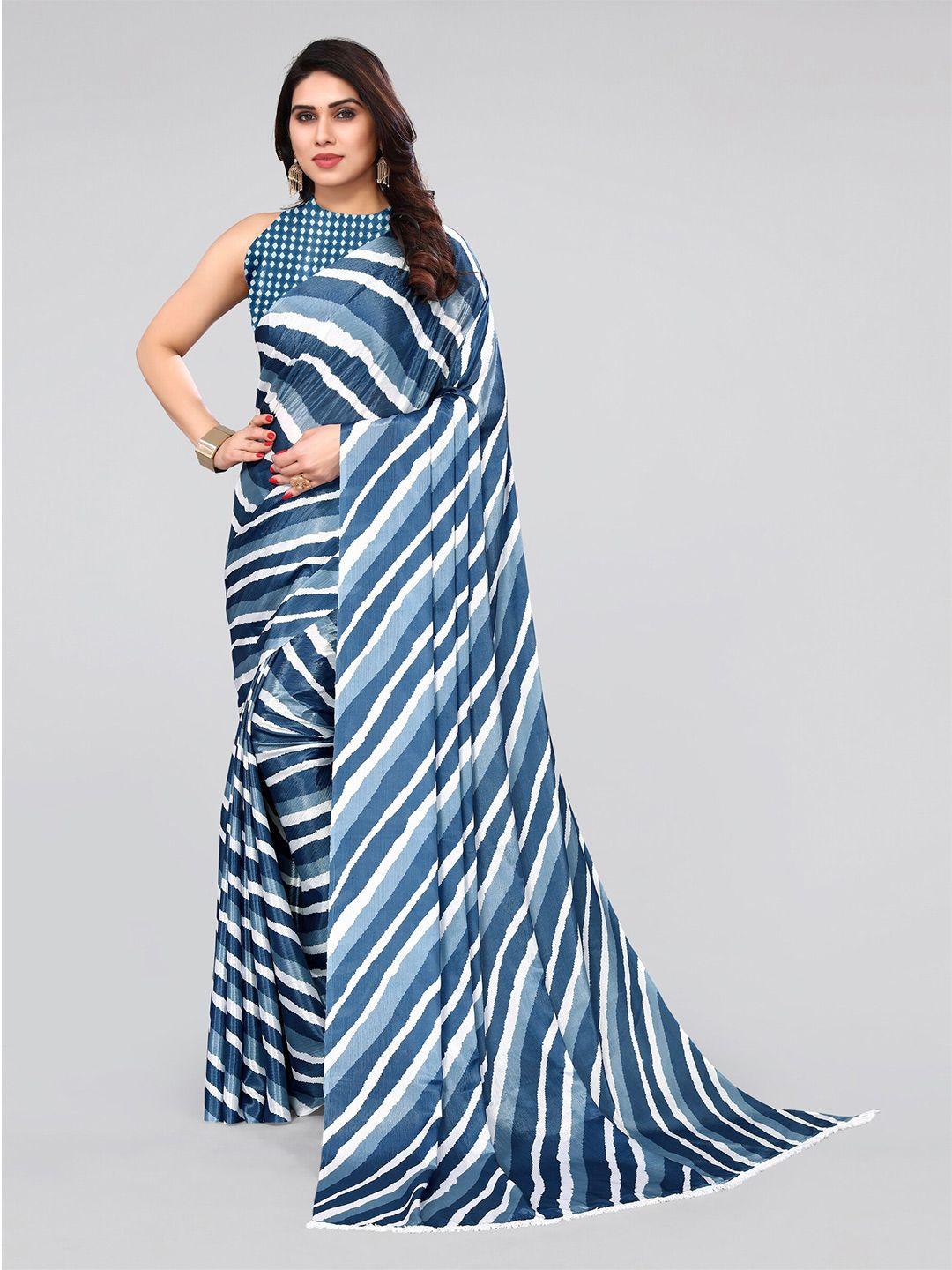 mirchi fashion blue & white striped satin leheriya saree