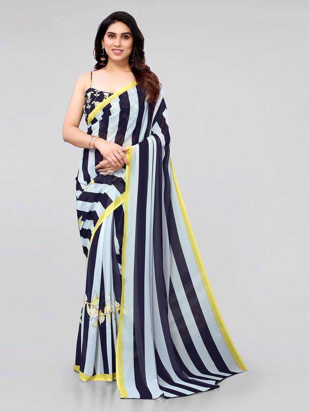 mirchi fashion blue & yellow striped saree