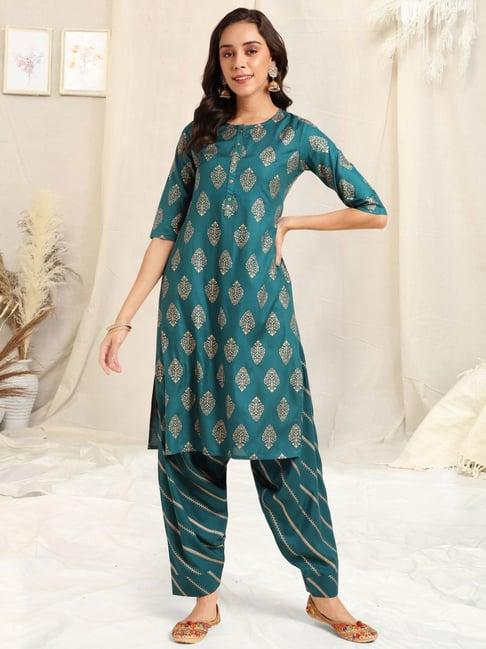 mirchi fashion blue printed kurta salwar set