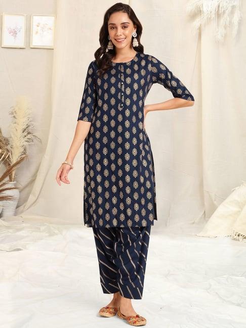 mirchi fashion blue printed kurta salwar set