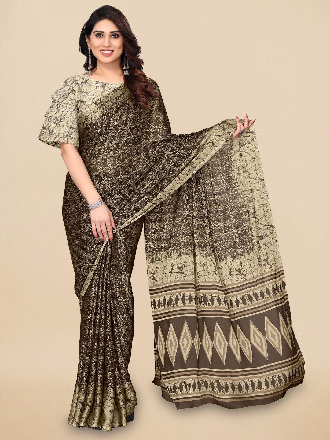 mirchi fashion brown & cream-coloured geometric printed  saree