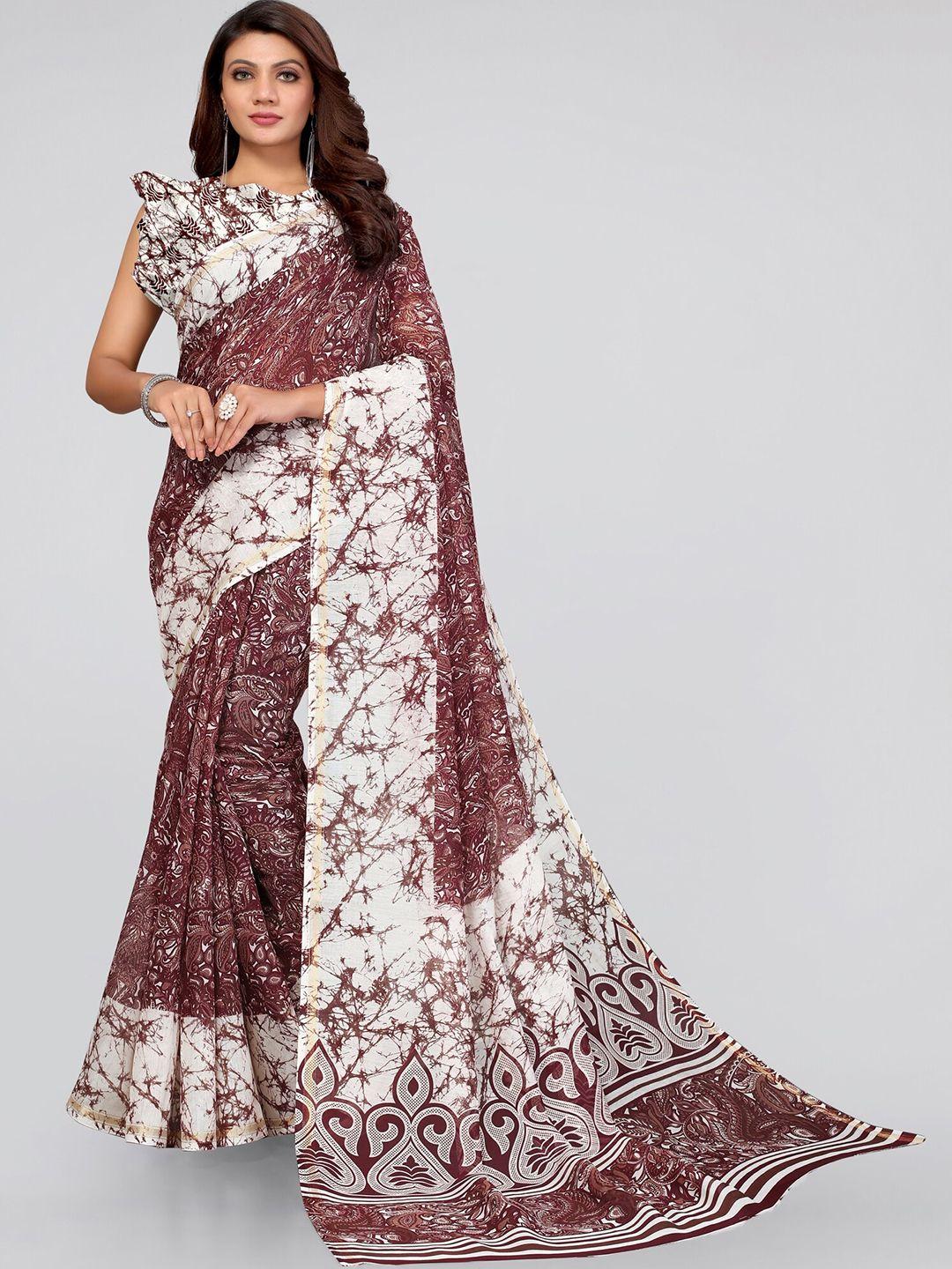 mirchi fashion brown & white paisley zari saree