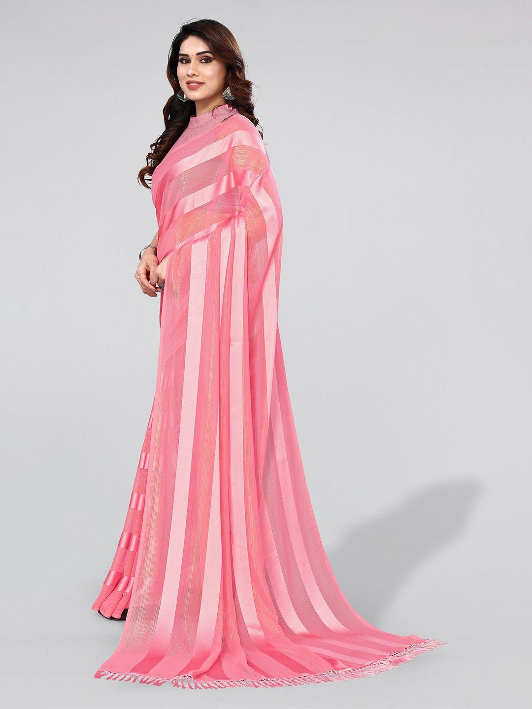 mirchi fashion coral striped saree