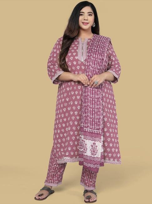 mirchi fashion cotton dusty pink printed kurta pant set with dupatta