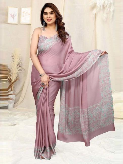 mirchi fashion dusty pink printed saree with unstitched blouse