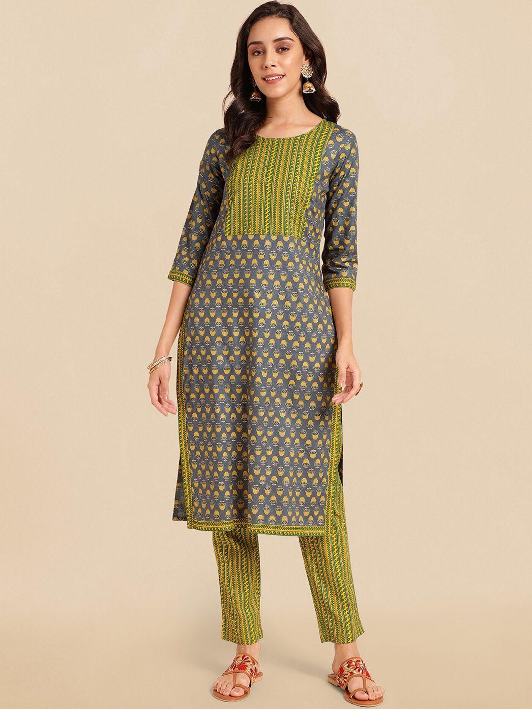 mirchi fashion ethnic motifs printed pure cotton kurta with trousers