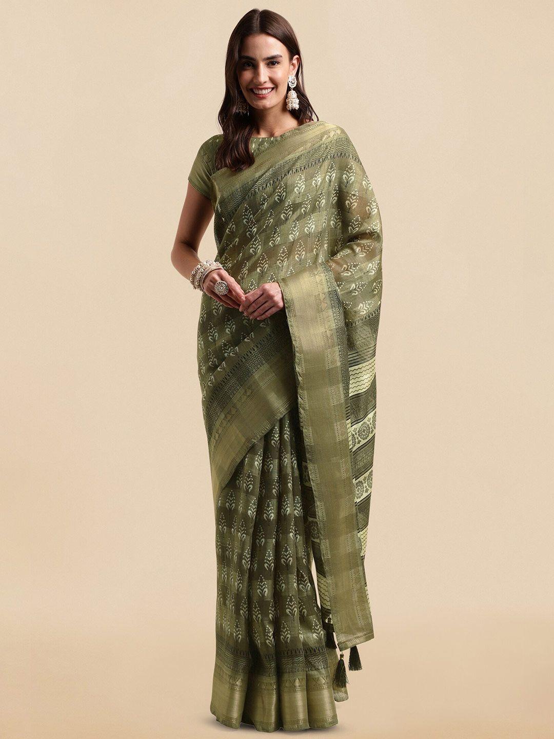 mirchi fashion ethnic motifs printed zari detailed block print saree