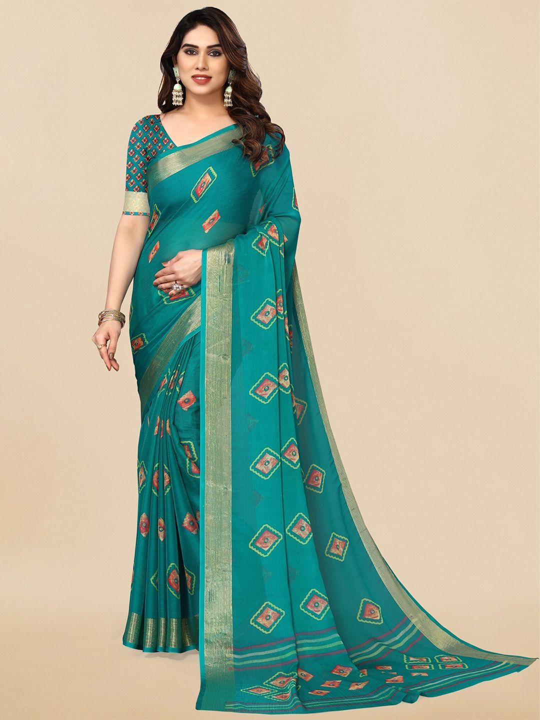 mirchi fashion ethnic motifs zari poly chiffon block print saree