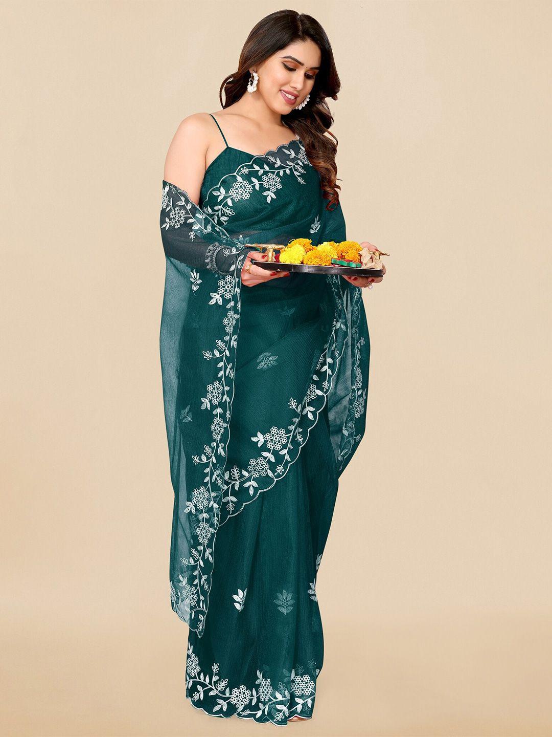 mirchi fashion floral embroidered net saree