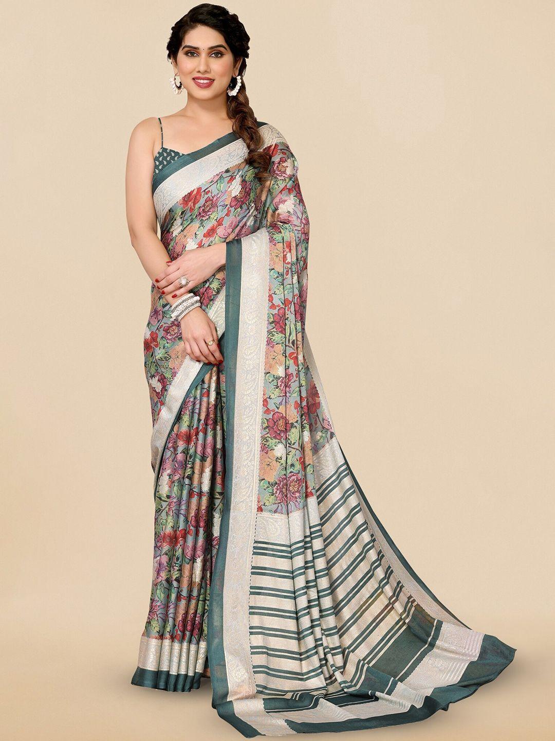 mirchi fashion floral foil printed saree