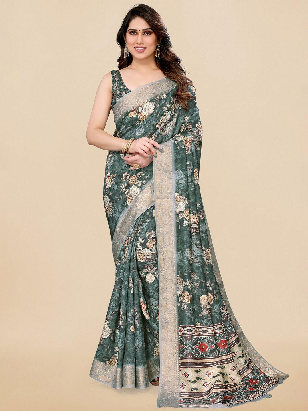 mirchi fashion floral printed ikat saree