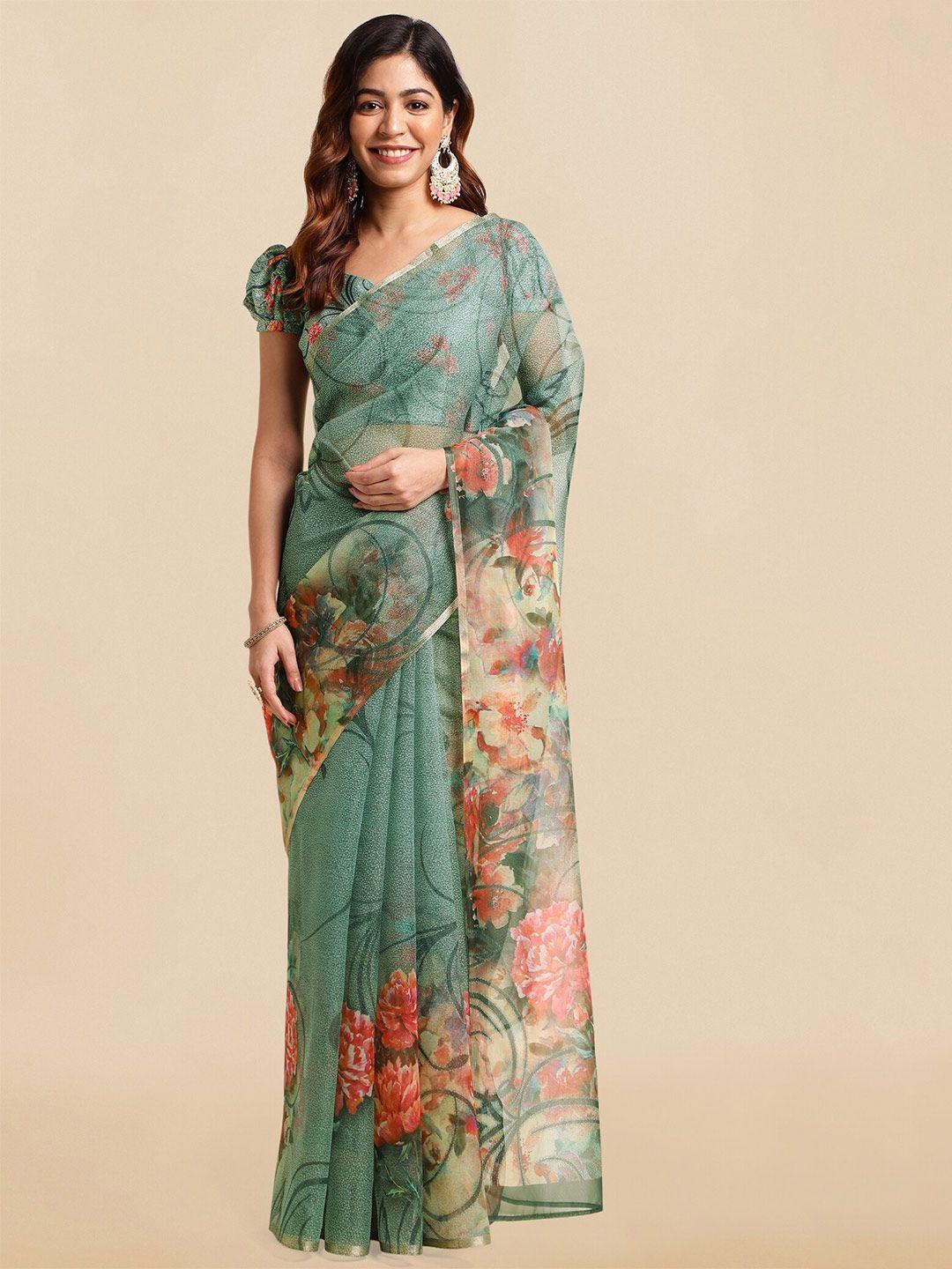 mirchi fashion floral printed organza saree