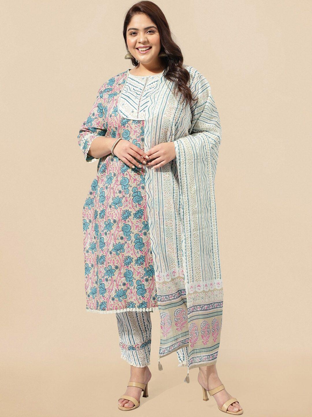 mirchi fashion floral printed pure cotton kurta with trousers