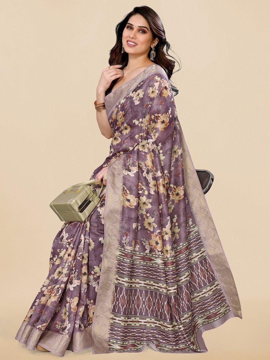 mirchi fashion floral printed silk blend ikat saree