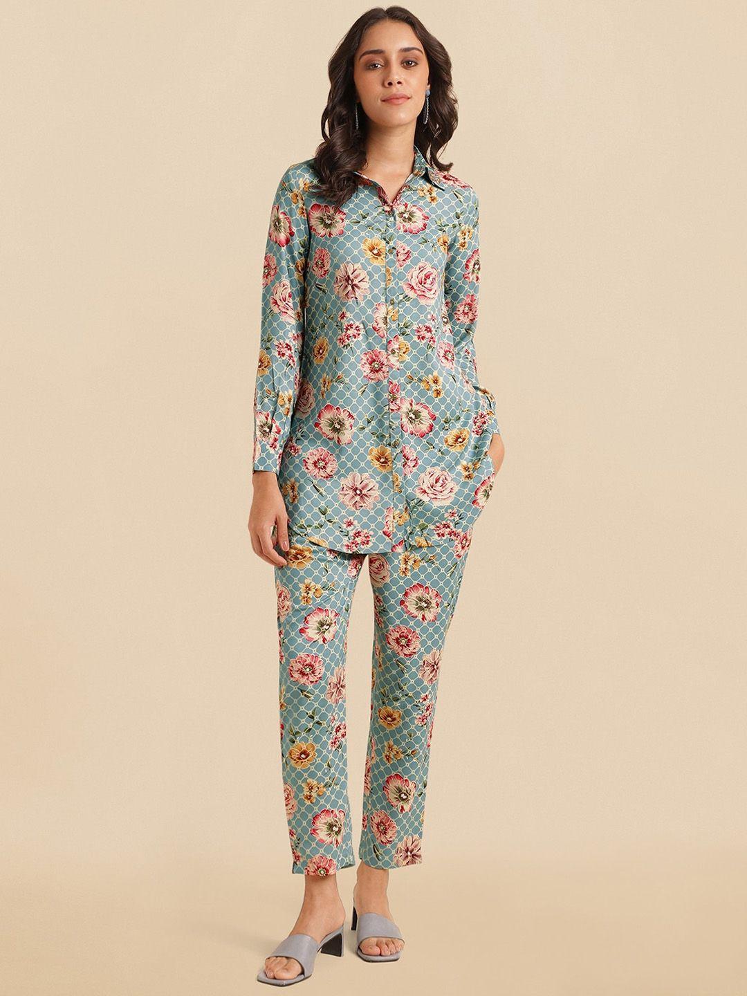 mirchi fashion floral printed tunic & trousers