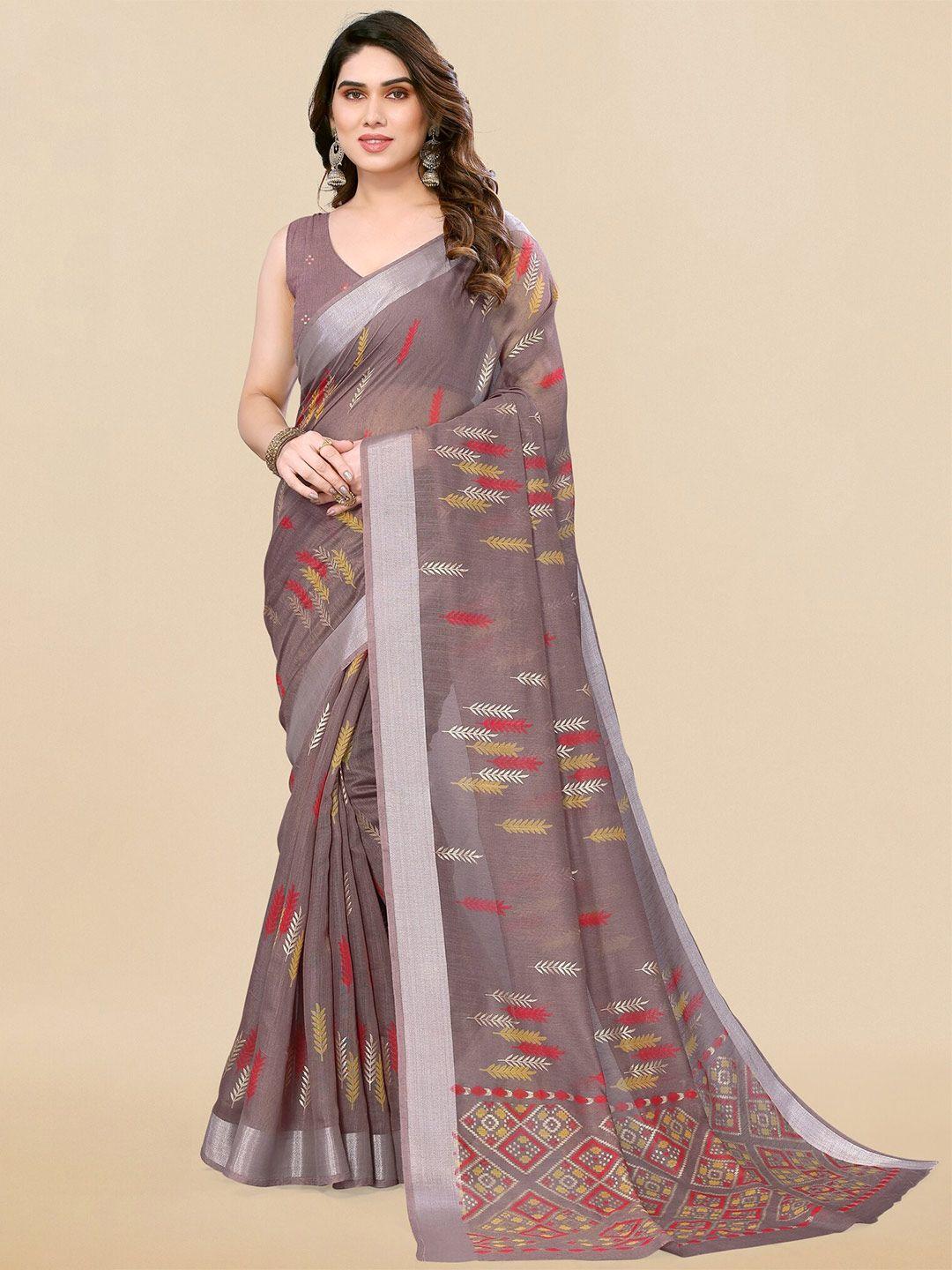 mirchi fashion floral printed zari block print saree