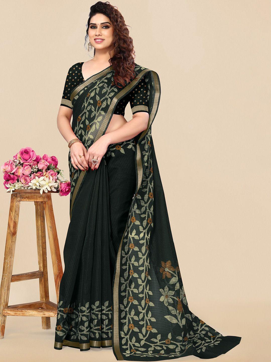 mirchi fashion floral printed zari kota doria saree